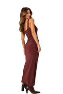 Vestido Básico Feminino Poliamida Marrom