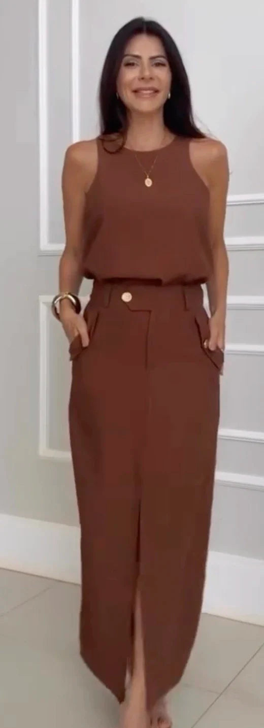 Conjunto Cléo | Blusa Cavada + Saia com Fenda