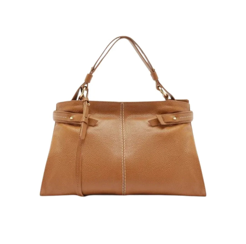 Bolsa Tote Marrom Couro Legítimo Grande Tiras Laterais
