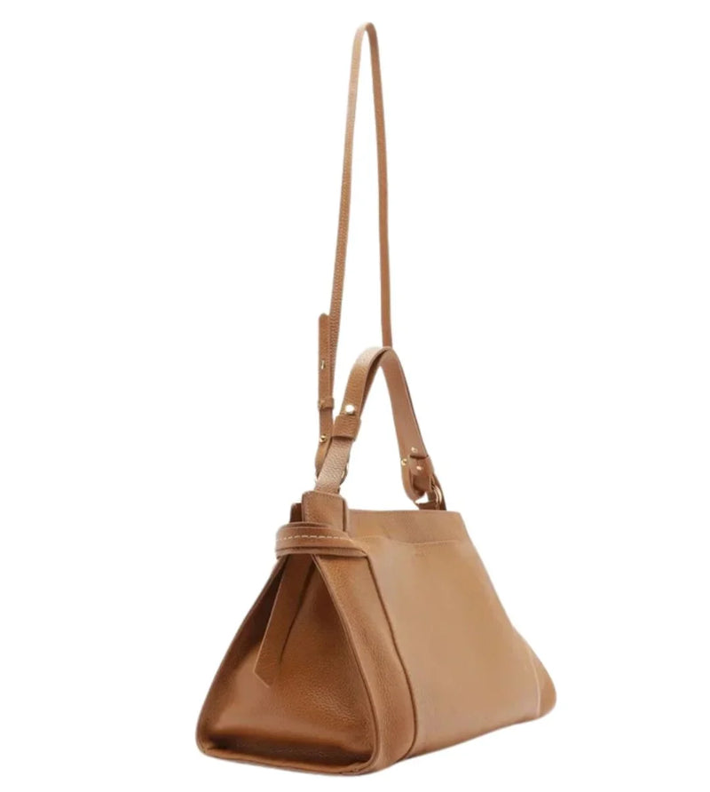 Bolsa Tote Marrom Couro Legítimo Grande Tiras Laterais