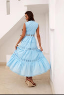 Vestido Longo em Algodão com Renda – Elegância Atemporal