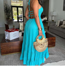 Vestido Longo Plissado com Alças Finas