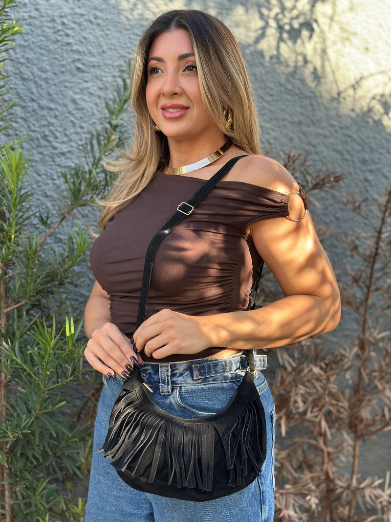 Bolsa Boho com Franjas - Modelo Compacto e Estiloso