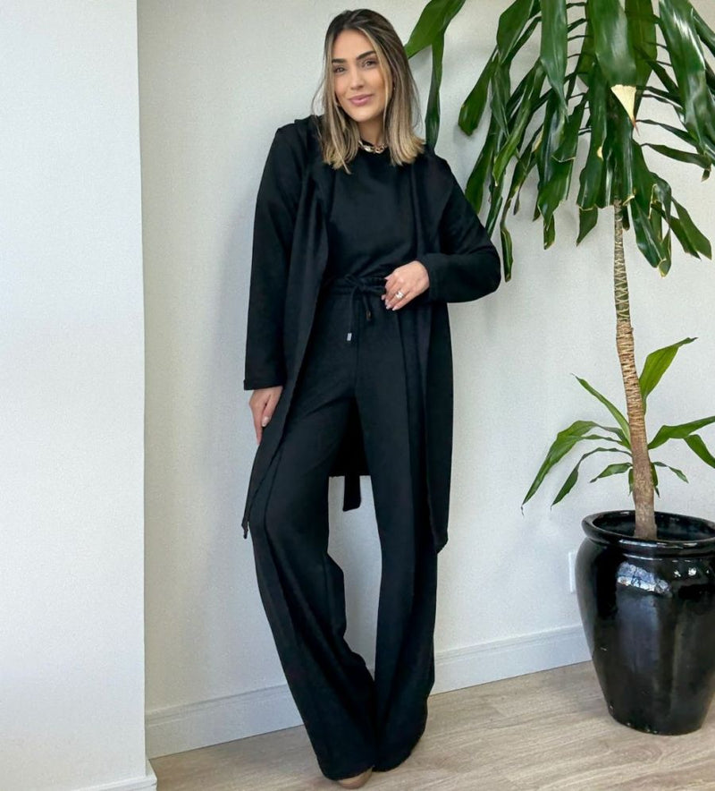 Conjunto Calça + blusa + trench coat