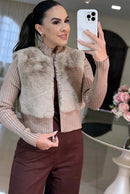 Casaco Shopie – Tricot com Pele Sintética Elegante - Bege