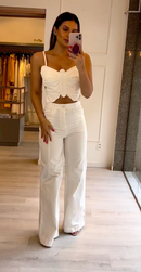 Conjunto Mariana Cropped Borboleta e Calça Pantalo