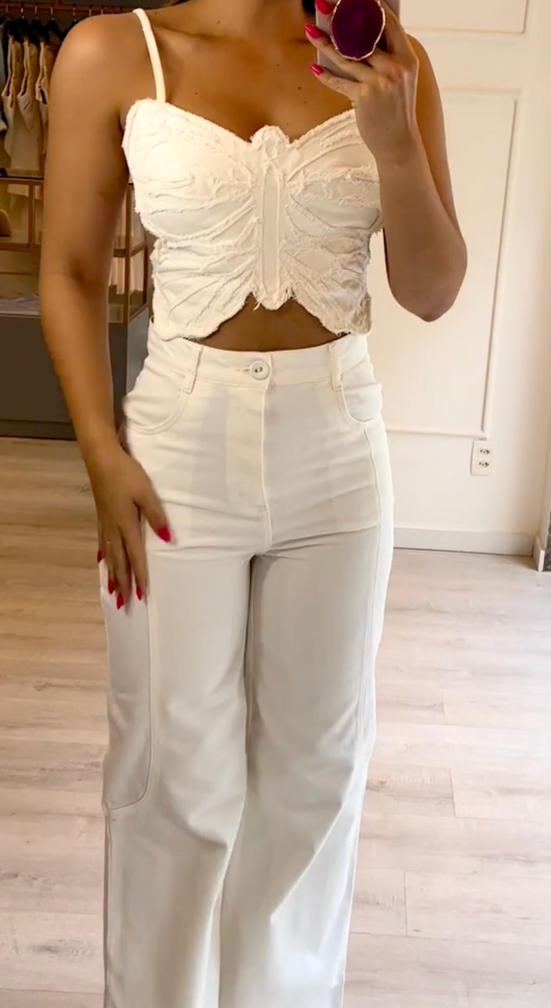 Conjunto Mariana Cropped Borboleta e Calça Pantalo