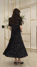 Conjunto Feminino Preto com Laços Bordados em Strass