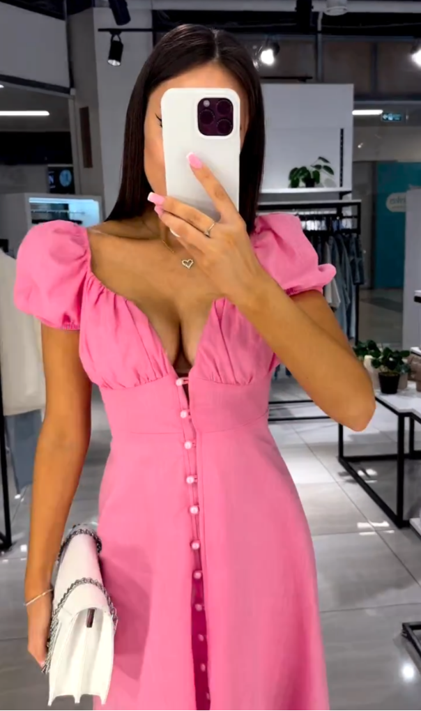 Vestido Rosa Glam Botões