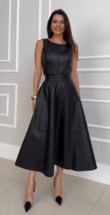 Vestido Midi Dominique Couro Eco