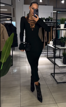 Vestido Midi Preto Manga Longa