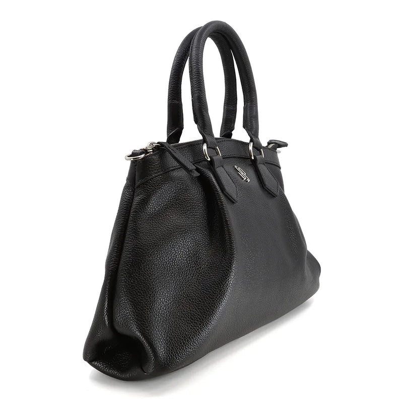 Bolsa Tote Preto Couro Legítimo Detalhe Franzido