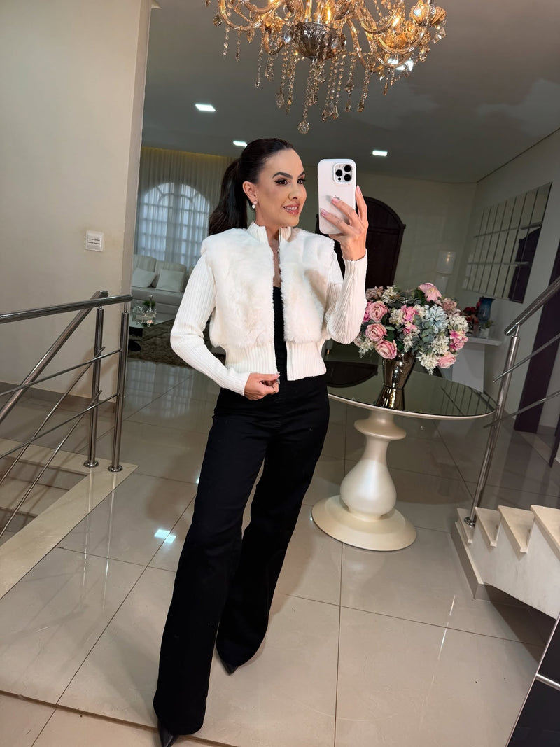 Casaco Paris Lux – Tricot com Pele Sintética Elegante