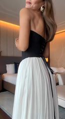 Vestido Longo Bicolor – Elegância Atemporal