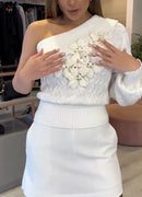 Blusa White Flower Tricot