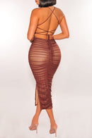 Vestido Midi Mesh Chocolate Nude