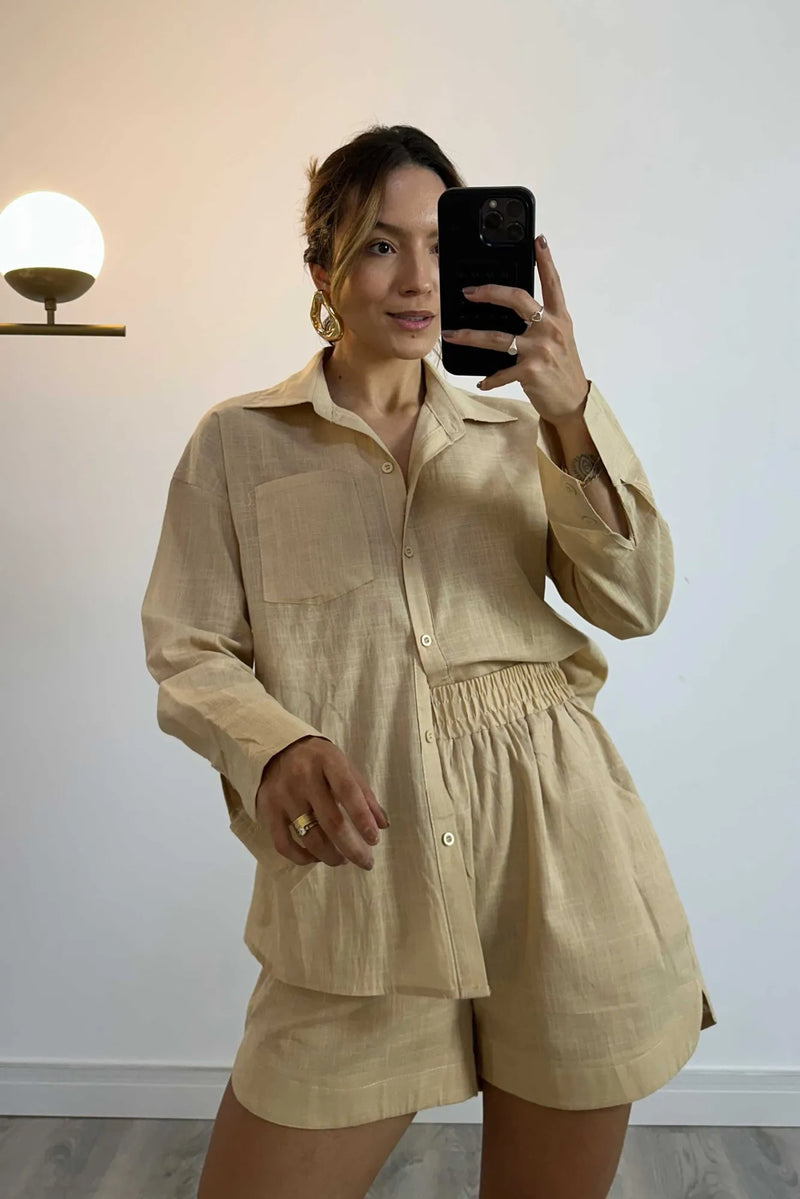 Conjunto Feminino Max Camisa e Short em Linho