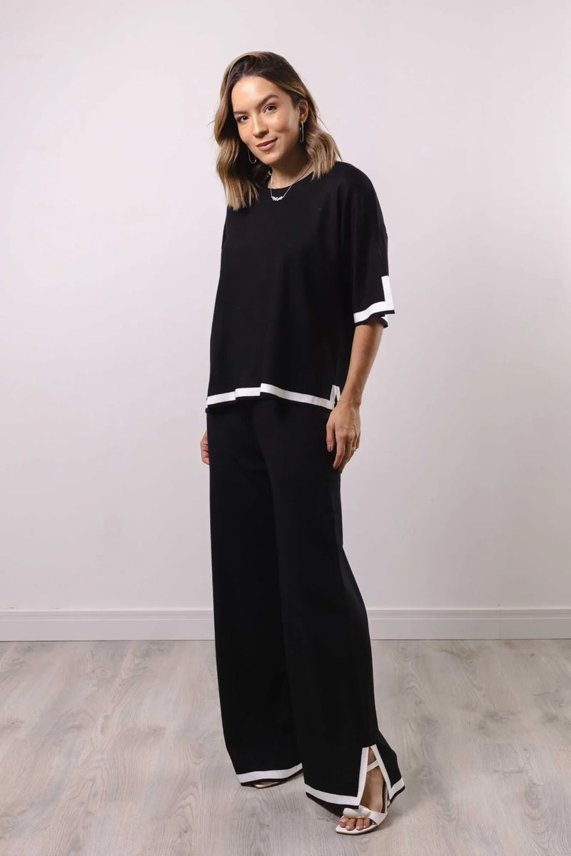 Conjunto Feminino Tricot Modal Blusa Oversized e Calça Wide com Fenda