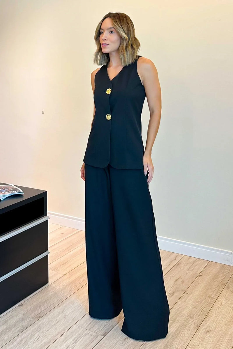 Conjunto Feminino Calça e Colete Alongado Alfaiataria