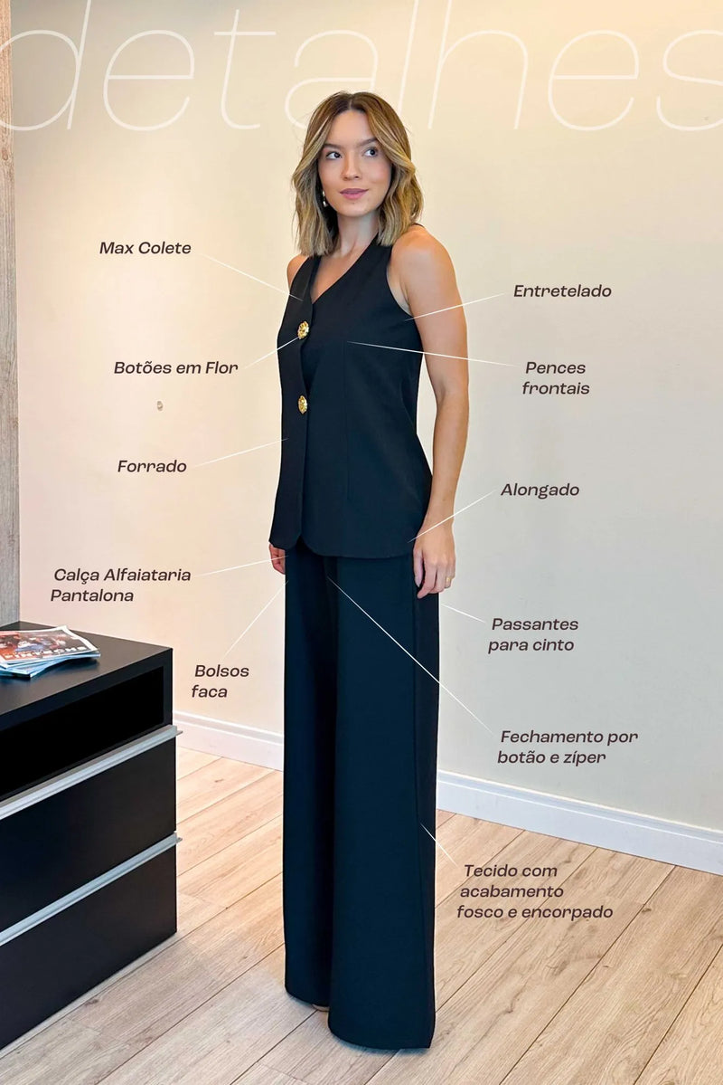 Conjunto Feminino Calça e Colete Alongado Alfaiataria
