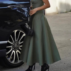 Vestido Midi Giulia Com Pesponto E Barra Ampla