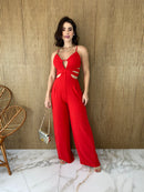 Macacão Feminino com Bojo Alça Regulável com Aberturas Vermelho