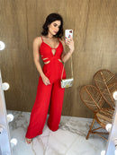 Macacão Feminino com Bojo Alça Regulável com Aberturas Vermelho