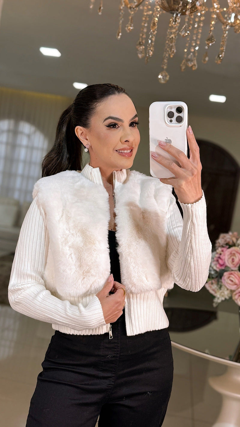 Casaco Paris Lux – Tricot com Pele Sintética Elegante