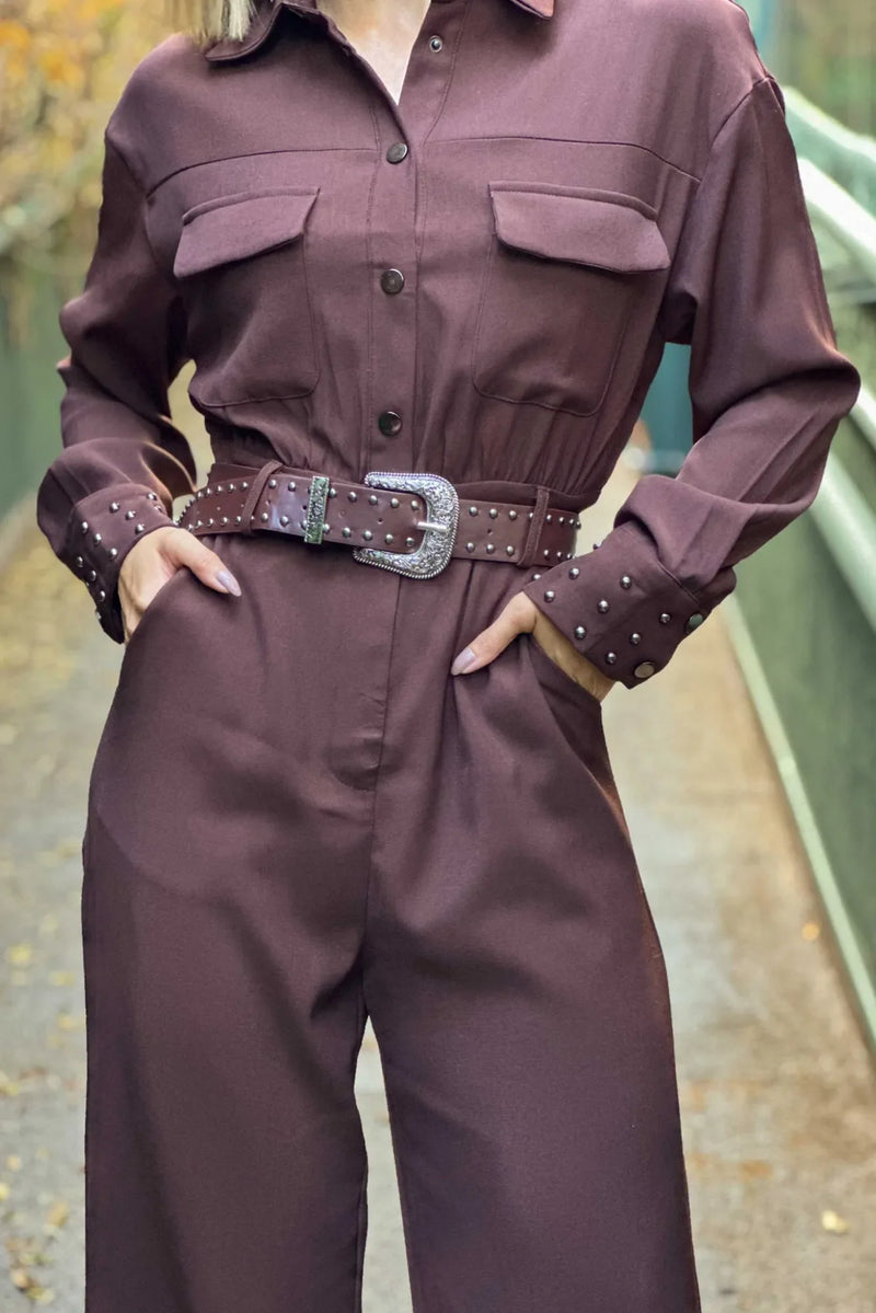 Macacão Feminino Manga Longa com Cinto