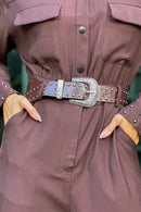 Macacão Feminino Manga Longa com Cinto