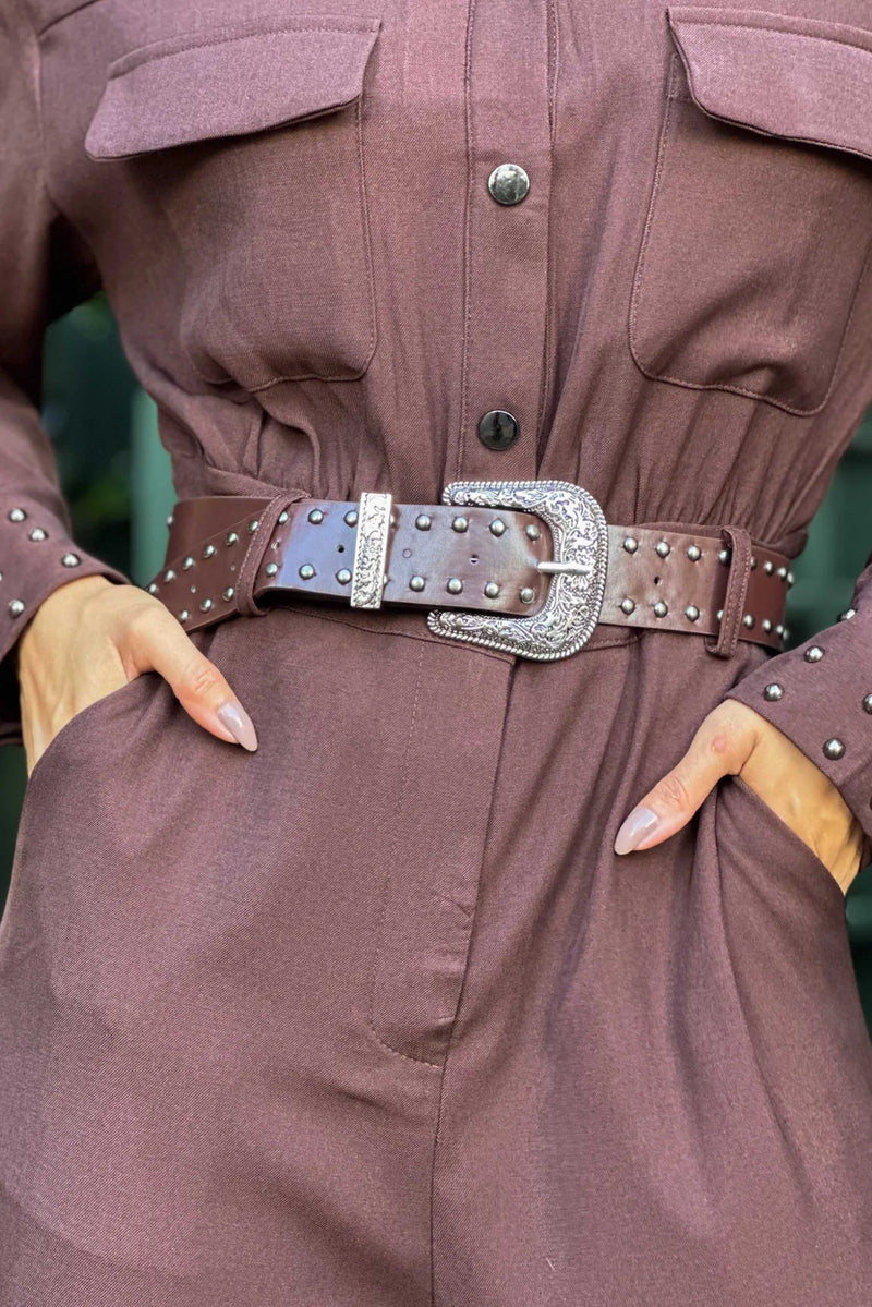 Macacão Feminino Manga Longa com Cinto