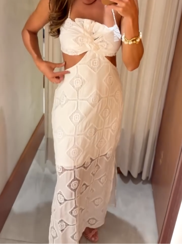 Vestido Longo Laise Branco com Recortes