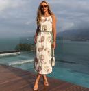 Vestido Branco Midi Estampado