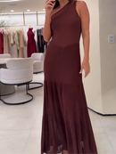 Vestido Longo de Tricô Assimétrico