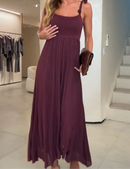 Vestido Longo Plissado em Tom Vinho