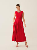 Vestido Midi Jessica em Alfaiataria com Recortes Laterais e Pregas Frontais