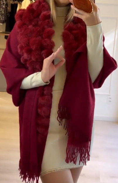 Pashmina Burgundy com Pompons