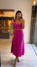 Conjunto Clara Cropped e Saia Midi