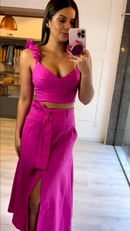 Conjunto Clara Cropped e Saia Midi